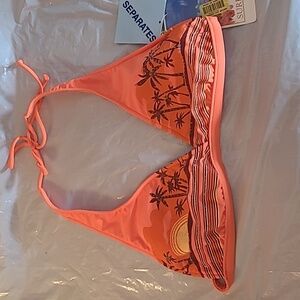 Surfside Sunset Orange Bikini Top With Sparkling Embellishments, NWT, size M